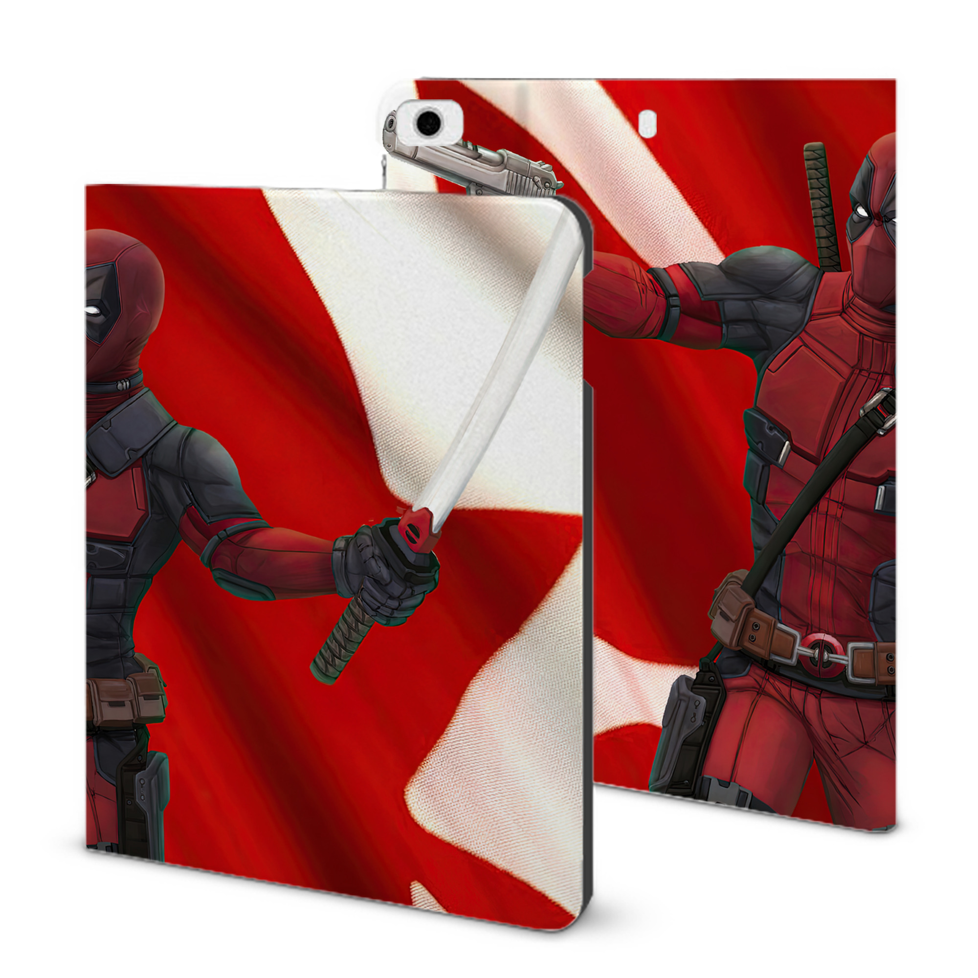 （画像用） Deadpool デッドプール IPad ケース ブック型 PUレザー TPU 耐衝撃 軽量 薄型 ペン収納なし 全面保護 IPad 各モデル対応